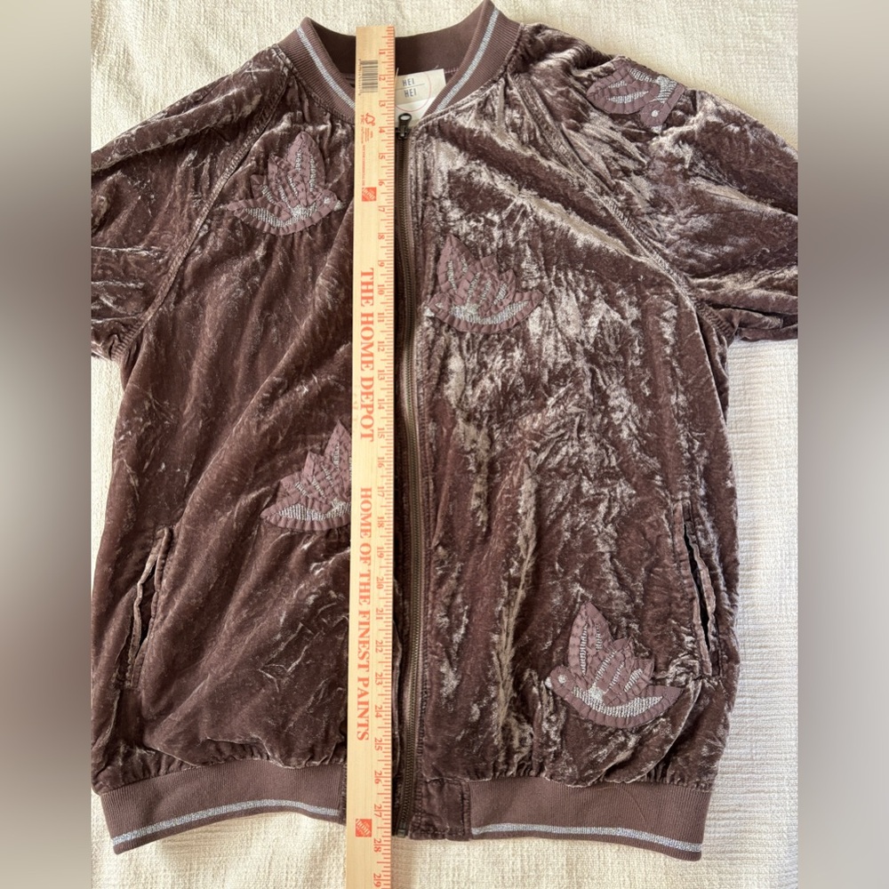 Hei Hei Anthropologie Embroderied Brown Velvet Bomber Jacket Women’s M - Picture 9 of 14
